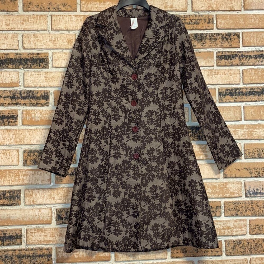 Vintage Pepper Taupe Floral Long Jacket Women’s S